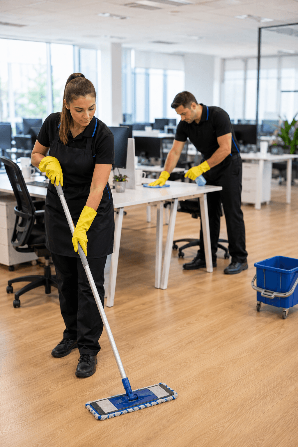 Melbourne CBD office cleaning team at work in a modern office